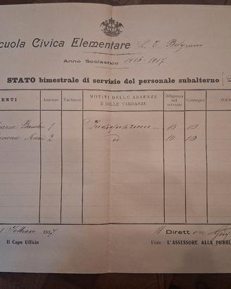 Documento scolastico, anno  1917