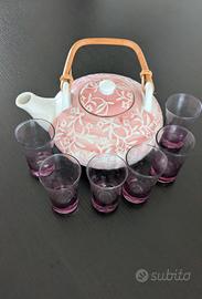 set teiera orientale in porcellana con 6 bicchieri
