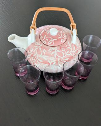set teiera orientale in porcellana con 6 bicchieri