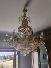 lampadario ottone con Swarovski 