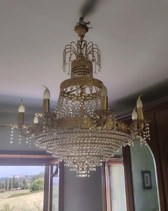 lampadario ottone con Swarovski 