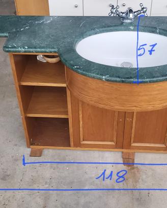 Mobile bagno in marmo verde e legno