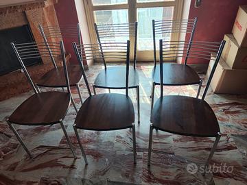 6 sedie legno e metallo wengè 