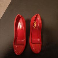 Décolleté rosse tacco con plateau ysl 