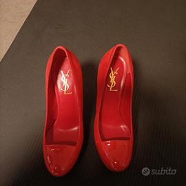 Décolleté rosse tacco con plateau ysl 