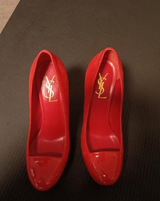 Décolleté rosse tacco con plateau ysl 