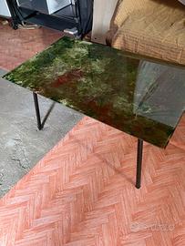 Tavolino vintage anni '50 vetro dipinto verde