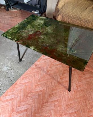 Tavolino vintage anni '50 vetro dipinto verde