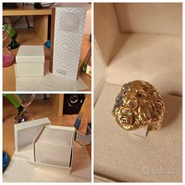 Anello uomo testa di leone oro 750 con diamanti