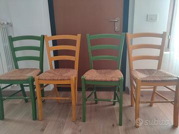sedie in legno  con seduta in paglia