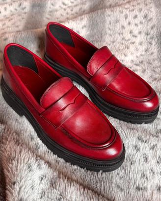 mocassini penny loafer in pelle bordeaux