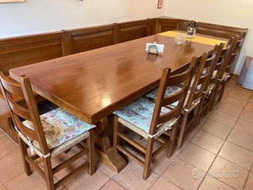 Tavolo rovere massello 305 cm, panca e 6 sedie