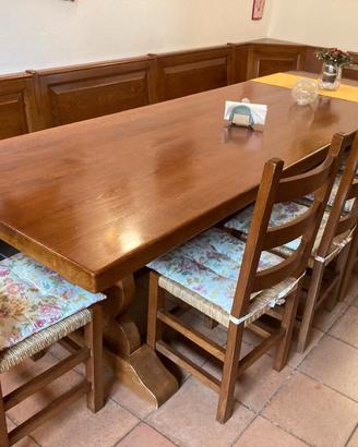 Tavolo rovere massello 305 cm, panca e 6 sedie