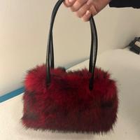 Borsa pelosa rossa e nera stile furry peluche nuov