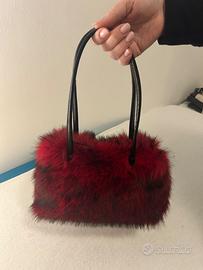 Borsa pelosa rossa e nera stile furry peluche nuov