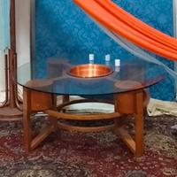 Tavolino rotondo legno e vetro