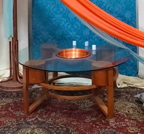 Tavolino rotondo legno e vetro