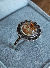 Anello Vintage Argento S925 con Ambra Naturale