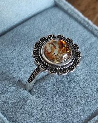 Anello Vintage Argento S925 con Ambra Naturale