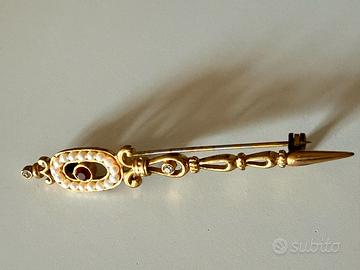 Spilla barra vintage Argento 800 dorato - 54VI