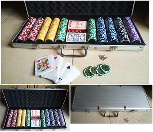 Scatola 500 fiches 2 mazzi carte Poker dadi