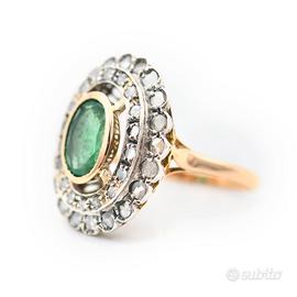 Anello in Oro e Argento con Smeraldo e Diamanti