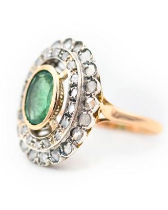 Anello in Oro e Argento con Smeraldo e Diamanti