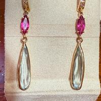 Orecchini con Acquamarina, Diamanti e Rubellite