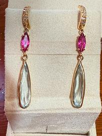 Orecchini con Acquamarina, Diamanti e Rubellite