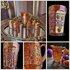 brocca e bicchieri Fenton Marigold carnival glass