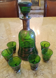 Servizio da Liquore Vintage Vetro Verde e Argento