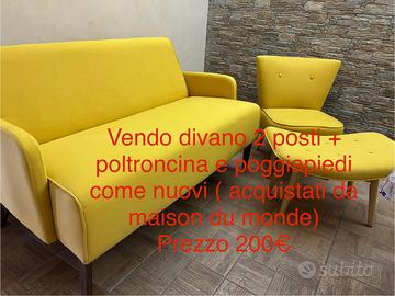 Divano 2 posti con poltroncina e poggiapiedi