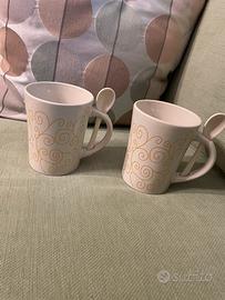 Set 2 tazze mug con cucchiaino ceramica