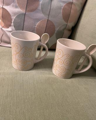 Set 2 tazze mug con cucchiaino ceramica