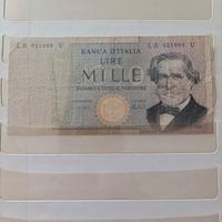 Banconota da 1000 lire con arpa verde e errore di 