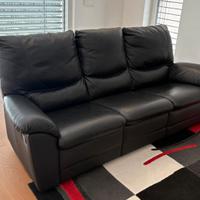 Divano 3 posti in vera pelle nera reclinabile