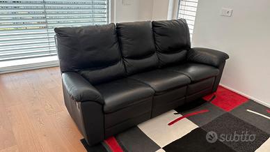 Divano 3 posti in vera pelle nera reclinabile