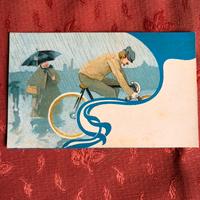 Cartolina del 1909 Rain man on bicycle