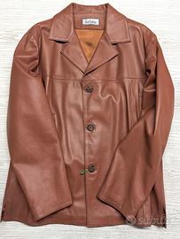 Giacca blazer pelle uomo donna marrone nuova