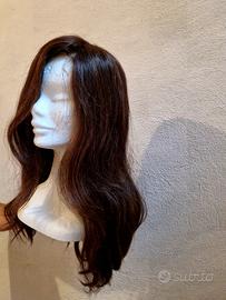 Parrucca cucita a mano di capelli veri castani