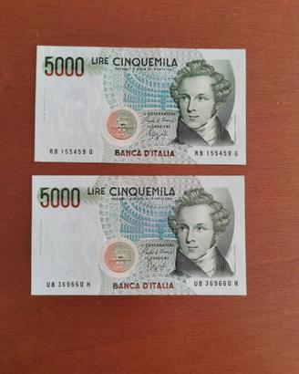 Banconote 5.000 lire  Bellini fior di conio