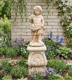 Statua Bimba + Basamento da Giardino Vintage 2 pz