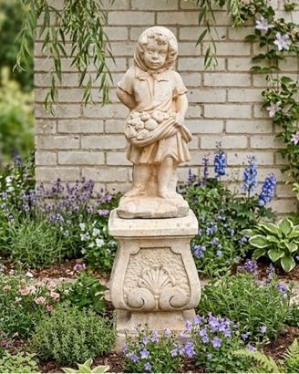 Statua Bimba + Basamento da Giardino Vintage 2 pz