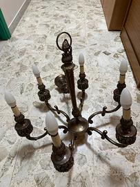 Lampadario bronzo antiquariato 6 fiamme