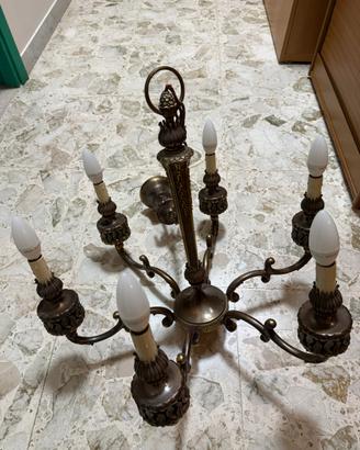 Lampadario bronzo antiquariato 6 fiamme
