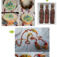 Lotto carretto siciliano tamburello sculture legno