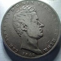 5 LIRE CARLO ALBERTO 1847 TORINO RARA