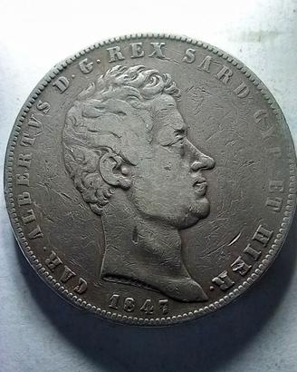 5 LIRE CARLO ALBERTO 1847 TORINO RARA2