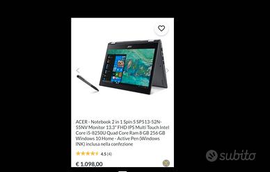 Acer spin 5 touch screen grafica i5 mega pack