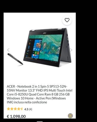 Acer spin 5 touch screen grafica i5 mega pack